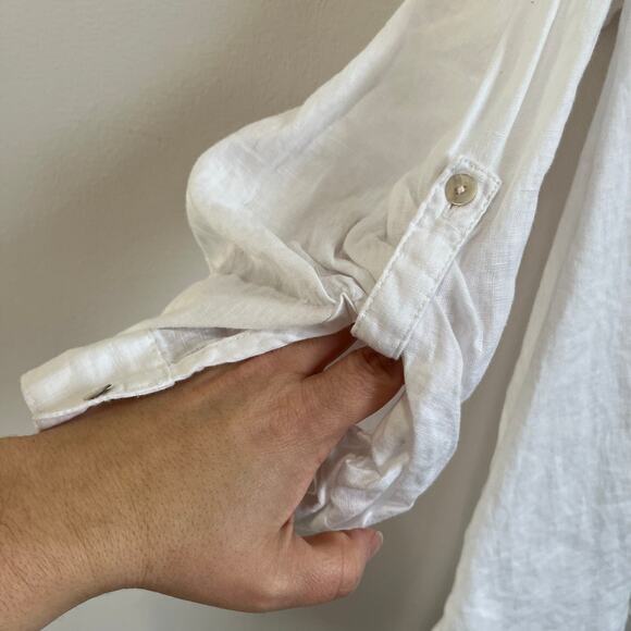 Tahari 3X White 100% Linen Blouse Mother-of-Pearl Button Back Oversized Fit - Picture 4 of 6